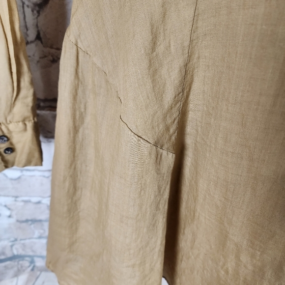 ottod'ame Button Front Fit and Flare Midi Shirt Dress  Tan Ramie Size 10/12 - Picture 5 of 16